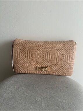 Zara Quilted Geometric Shoulder Bag in Nude Beige